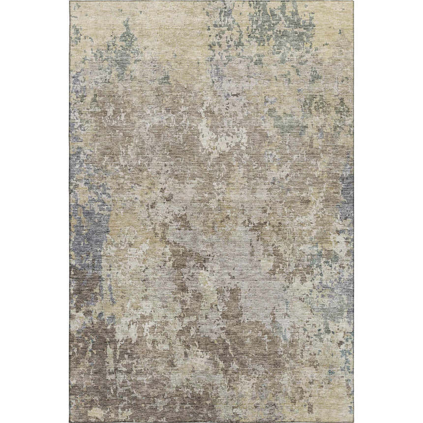 Dalyn Luxury Bresca BC6 beige washable rug with a distressed abstract pattern in beige, brown, and blue.