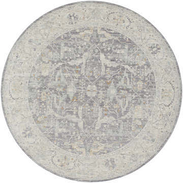 Binx Thick Luxe Statement Rug, round shape. Traditional style rug in brown, charcoal, sage, gray and teal. Design-Round-67