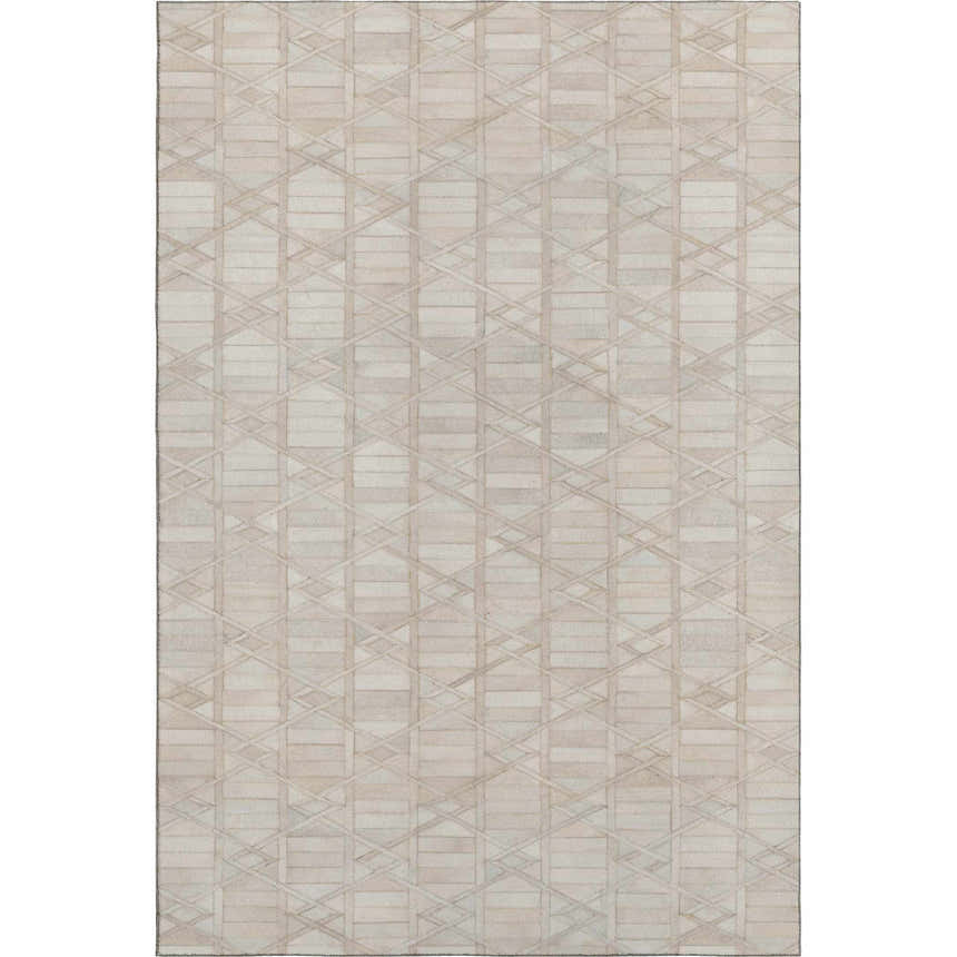 Dalyn Luxury Bozeman BM4 Linen rug. Beige, chestnut, and taupe geometric pattern. Washable indoor/outdoor rug.