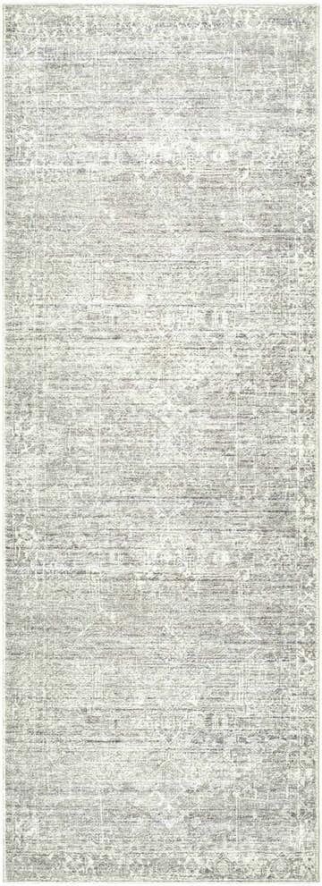 Close-up of the Galey Alix Collins Avenue VIII Vintage Medallion Rug. Farmhouse style rug in dark brown, pink, ivory, and gray. Design-Runner-273
