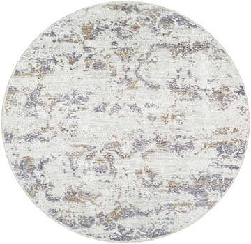 Round Brigit Area Rug with a Southwestern pattern in cream, gray, olive, and tan. Design-Round-53