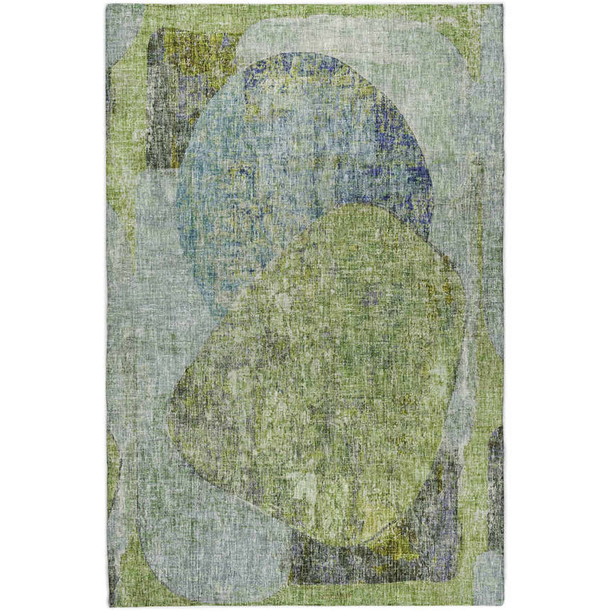 Dalyn Luxury Boca BO11 Aloe Washable Area Rug with abstract green, blue, and taupe pattern.