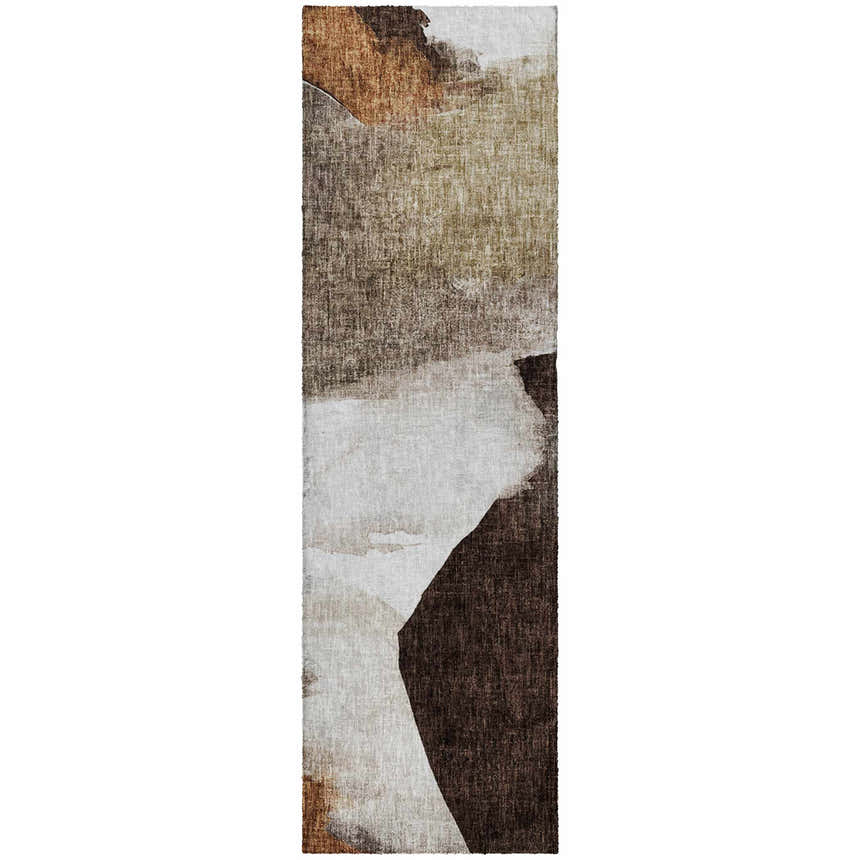 Dalyn Luxury Boca BO7 Taupe Washable Area Rug with beige, caramel, and chestnut abstract design.