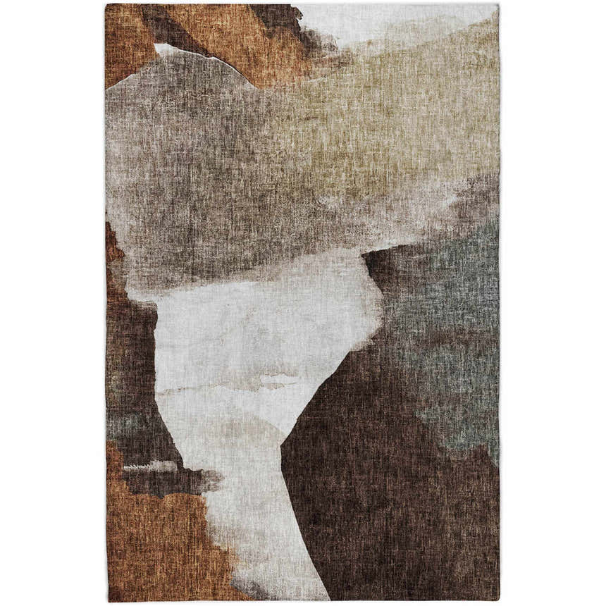 Dalyn Luxury Boca BO7 Taupe Washable Area Rug with beige, caramel, and chestnut abstract design.