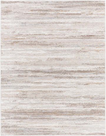 Close-up of the Binder Area Rug - Clearance, featuring a contemporary light brown, gray, and white horizontal stripe design. Design-Rectangle-537