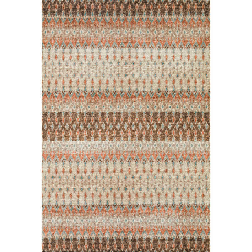Dalyn Brisbane BR1 Mocha rug featuring beige, brown, paprika, and light blue geometric pattern. Casual style.