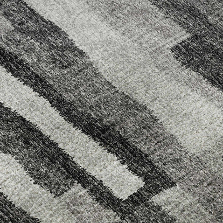 Close-up of Dalyn Brisbane BR7 Midnight Washable Area Rug, featuring beige, midnight, and taupe stripes.