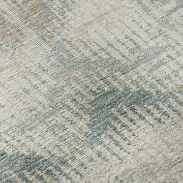 Close-up of Dalyn Brisbane BR9 Seascape washable area rug; beige, light brown, taupe, and teal casual design.