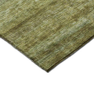 Close-up of the Dalyn Luxury Burano BU4 Olive Washable Area Rug. Features a textured, aloe, green, and taupe design.