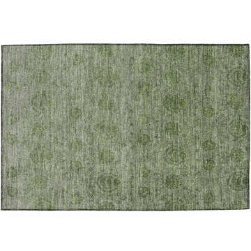 Close-up of the Dalyn Luxury Burano BU8 Olive Washable Area Rug, featuring a subtle floral pattern in aloe, green, and silver gray.