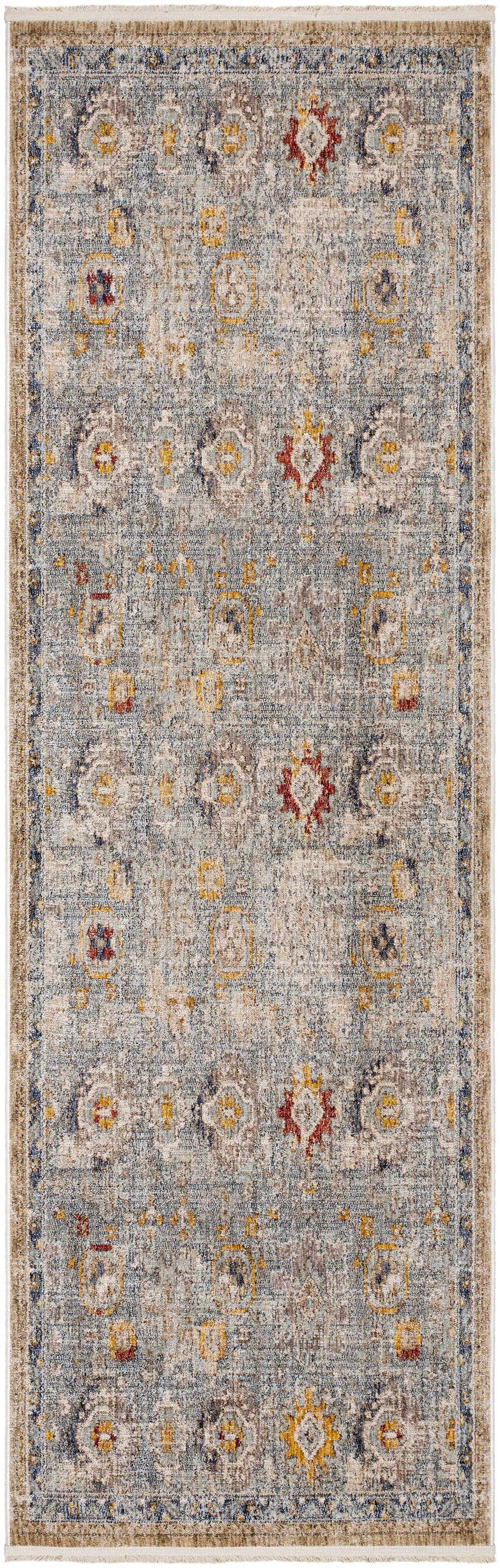 Close-up of the Buldon Area Rug. Features a traditional floral pattern in dark beige, brown, peach, mocha, and taupe. Design-Runner-3210
