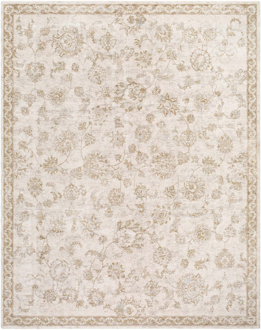 Close-up of the Chyron Cream Area Rug, featuring a traditional floral pattern in cream, tan, and light brown hues. Design-Rectangle-710102