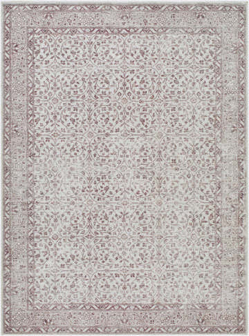 Close-up of Spokane Machine Woven PNWSP-2303 rug. Burnt orange floral pattern on cream background with traditional border. Design-Rectangle-527