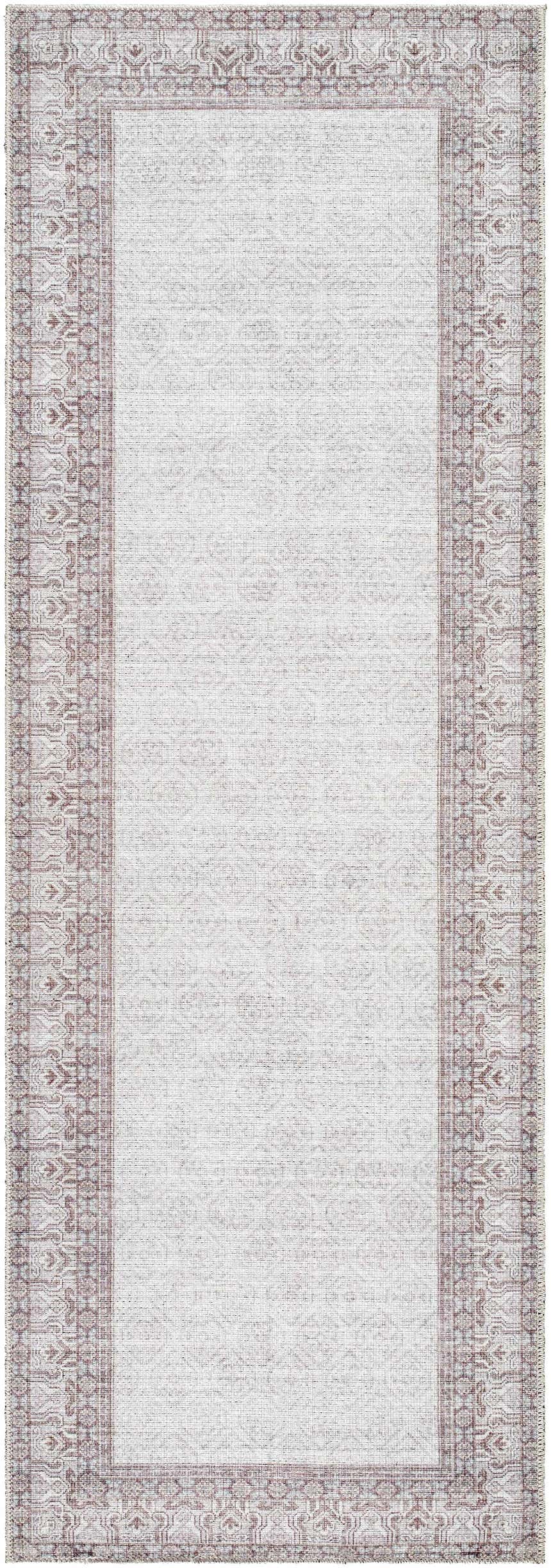 Rainier PNWRN-2307 rug, a machine-woven runner with a cream center and dark red, ice blue, and blue traditional border. Design-Runner-27710