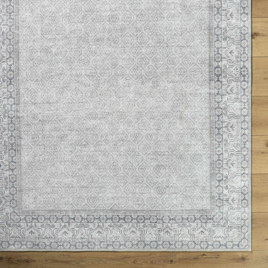 Rainier Cottage Border Gray Washable Rug | Our PNW Home X Livabliss