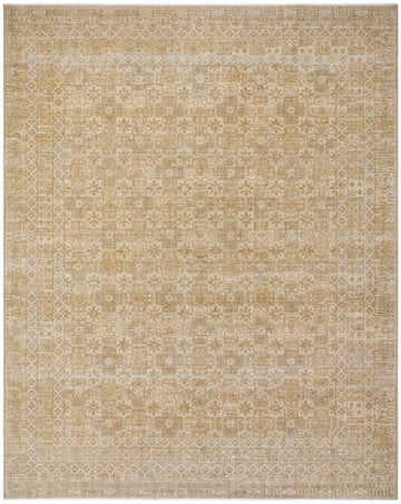 Close-up of the Xekia Tan Oushak Wool Rug. Beige, light beige, and tan colors with a traditional floral pattern. Design-Rectangle-710910