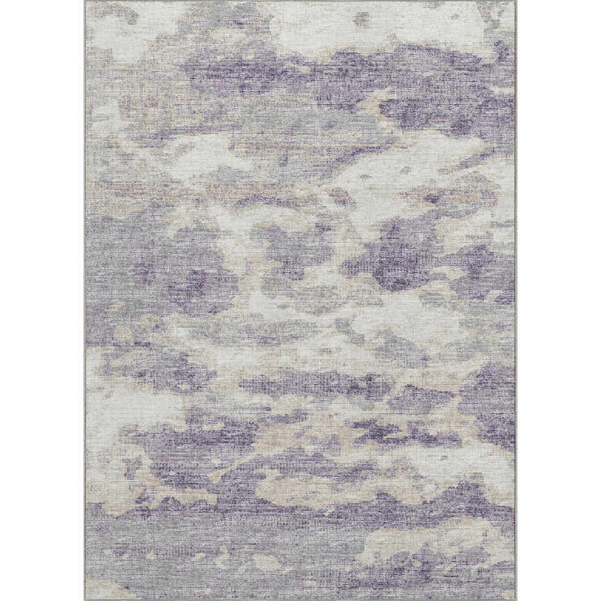Close-up of Dalyn Camberly CM6 Lavender Area Rug. Abstract pattern in chestnut, light purple, silver gray, and taupe.