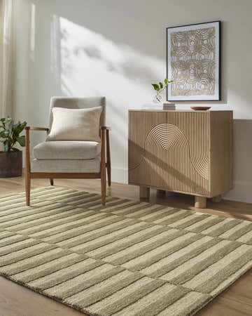Idaho Broken-Striped Green Area Rug