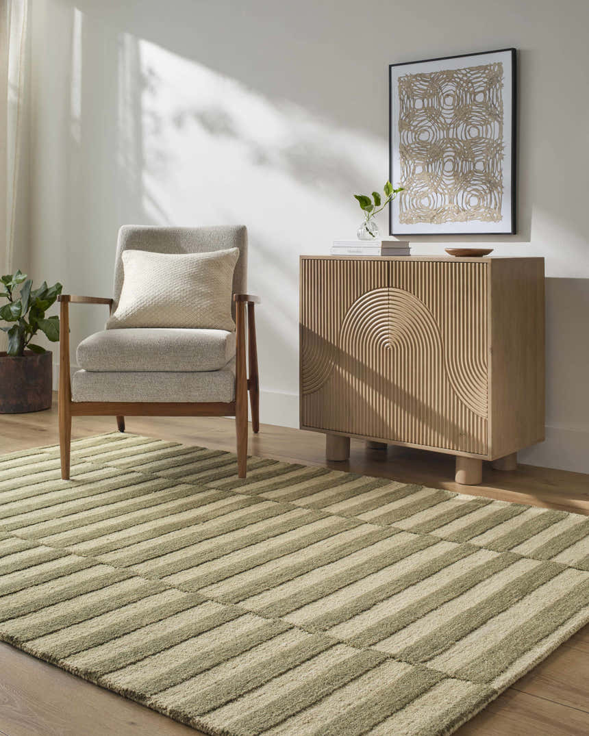 Made to Order Custom Size Idaho Broken-Striped Green Area Rug | Our PNW Home X Livabliss