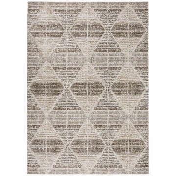 Close-up of the Dalyn Carmona CO8 Driftwood Area Rug, featuring a geometric diamond pattern in beige, brown, and gray hues.