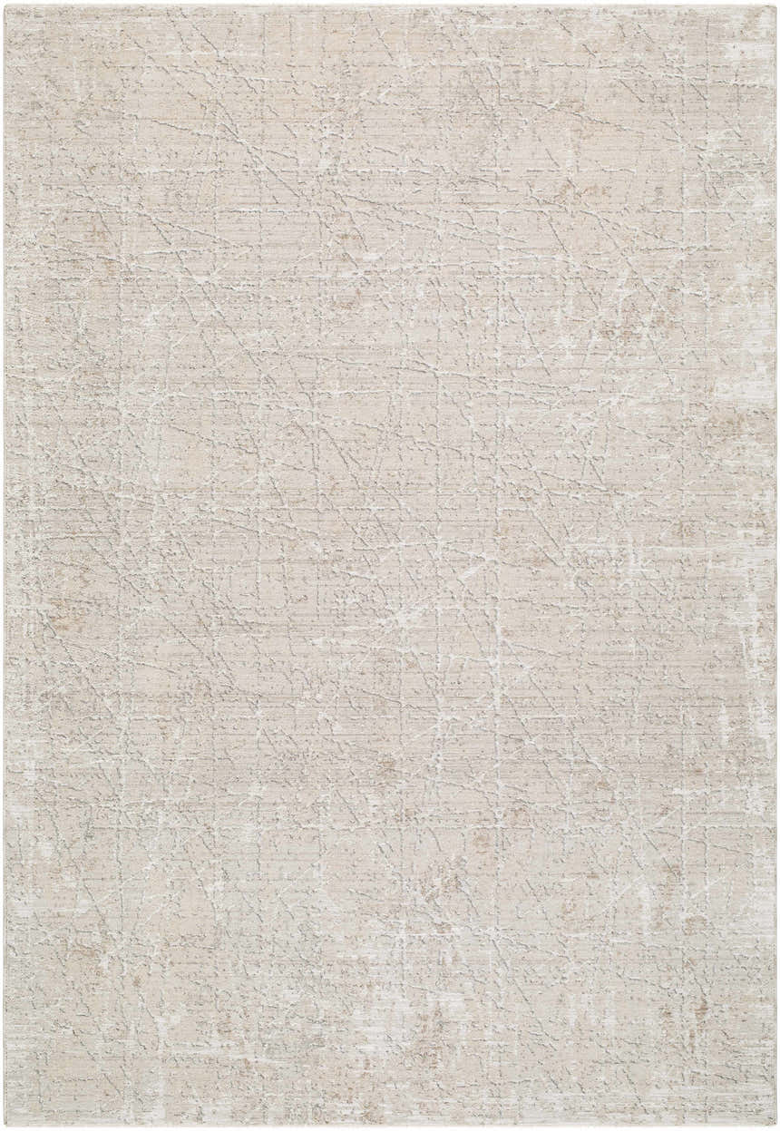 Close-up of the Chinua Area Rug. Contemporary style with a subtle geometric pattern in neutral beige tones. Design-Rectangle-6796