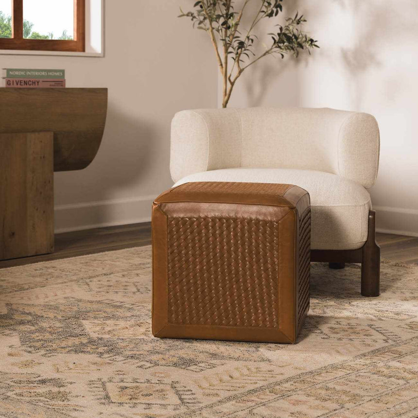 Carlyss Neutral Woven Cotton Pouf