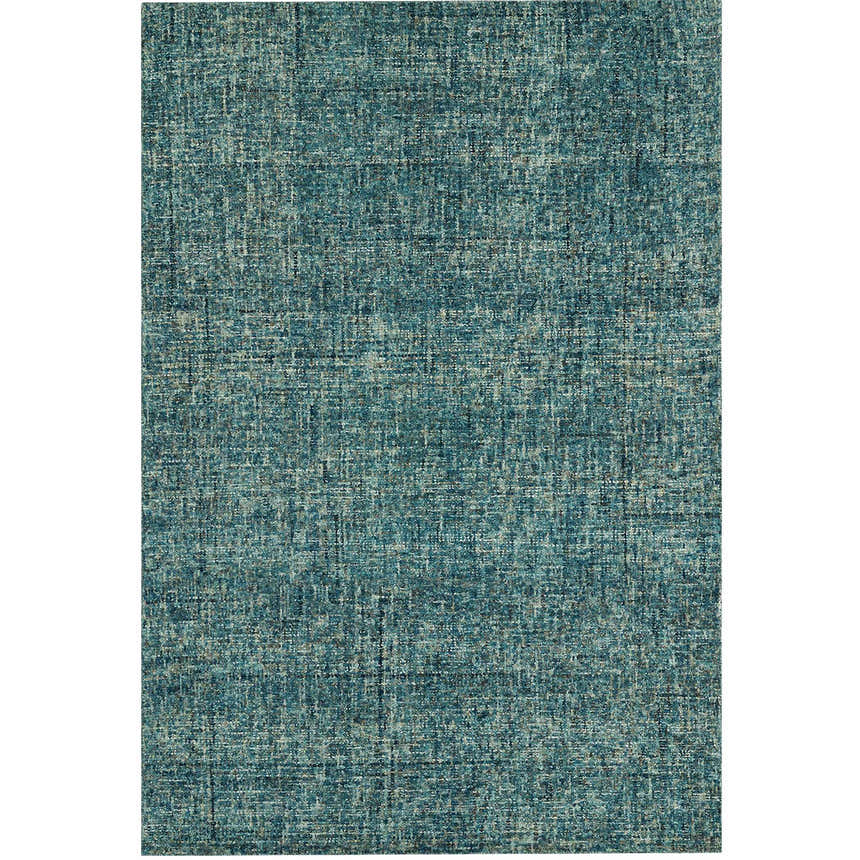 Close-up of the Dalyn Calisa CS5 Turquoise Area Rug. Hand-tufted wool rug in aqua, chestnut, ivory, light blue, and teal.