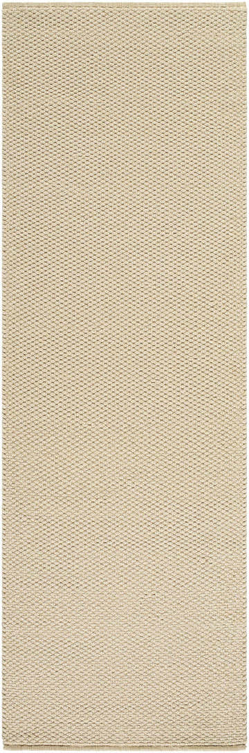 Close-up of the Cezary Jute Rug. Hand-woven rug with a textured, geometric weave in natural jute tones. Farmhouse style. Design-Runner-268