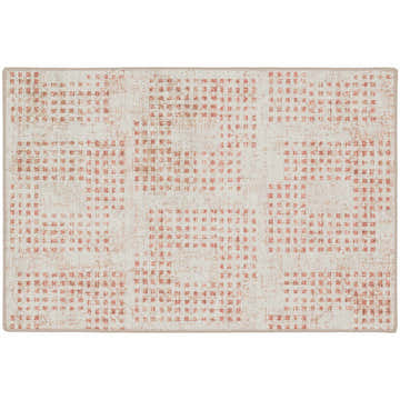 Close-up of the Dalyn Delano DA1 Linen Area Rug, showcasing its beige base and paprika geometric pattern.