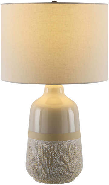 Light Gray Bohemian Table Lamp with global details for bedside or console tables