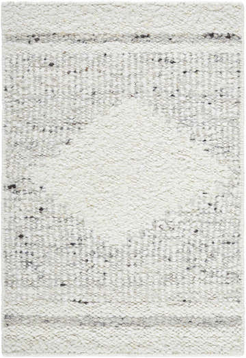 Close-up of Ethara Ivory Charcoal rug. Hand-woven wool rug with global bohemian tribal pattern and textured feel. Design-Rectangle-23