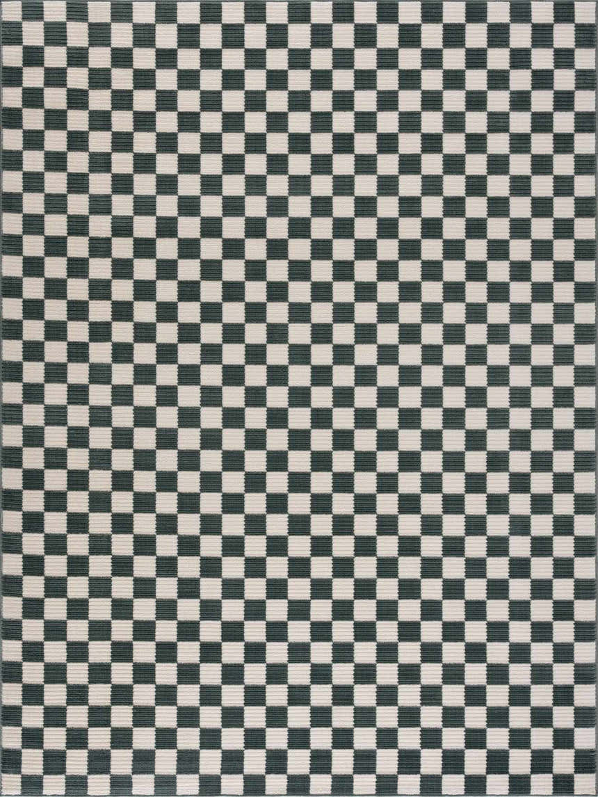 Sample Kaysar Oil Green Checkered Washable Area Rug