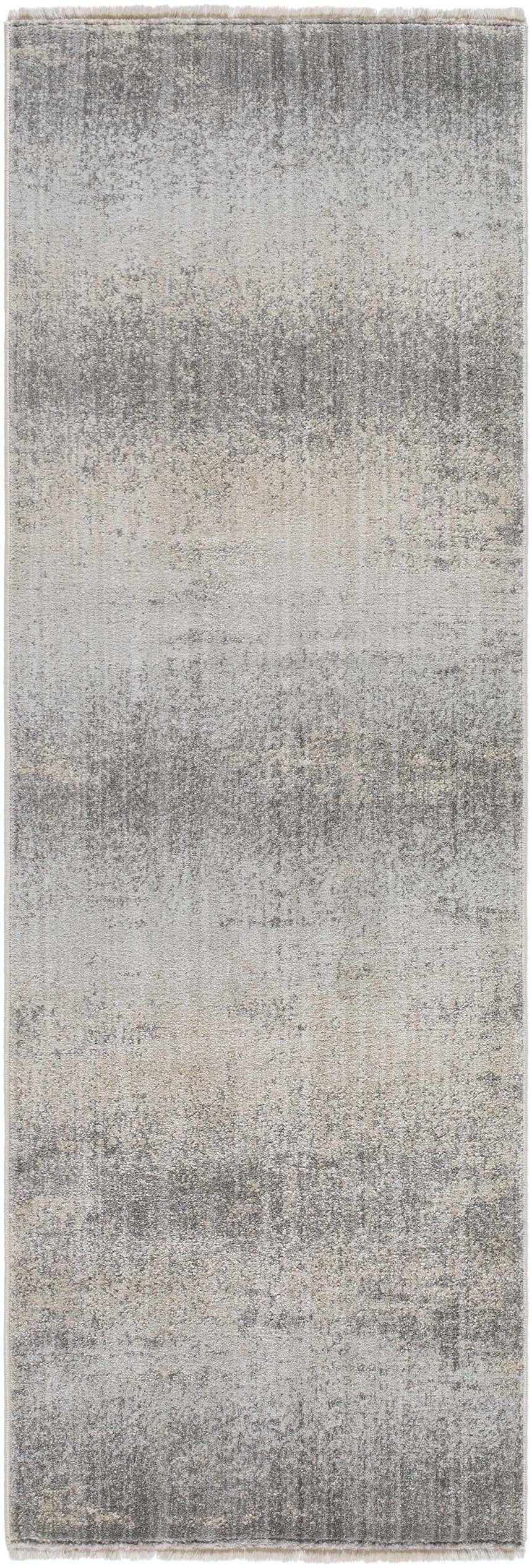 Close-up of the Uzima Gray Area Rug showing its light slate, medium gray colors and contemporary design. Design-Runner-2673
