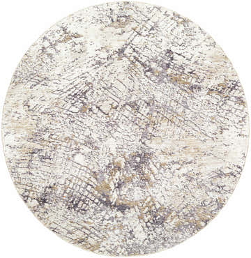 Close-up of round Aolani Cream Area Rug with charcoal, gray, ivory, and tan Southwestern-style pattern. Design-Round-53