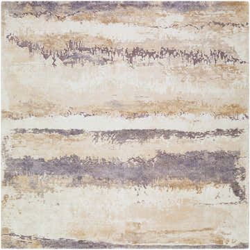 Close-up of the Ezell Abstract Thick Rug. Beige, brown, and purple horizontal stripes create a contemporary design. Design-Square-710