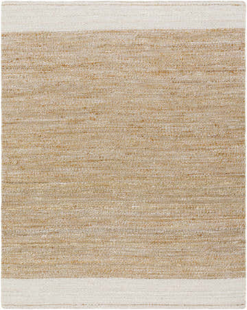 Close-up of the hand-woven Aderyn Jute Area Rug, featuring a camel and pearl color palette. Farmhouse style. Design-Rectangle-810