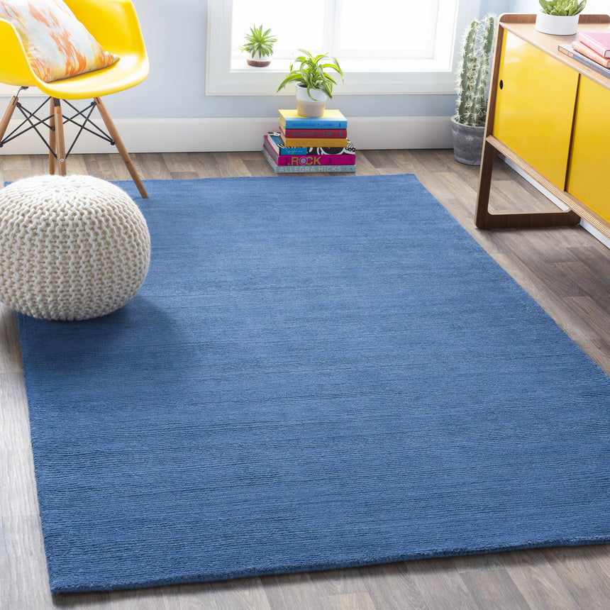 Made to Order Custom Size Brockton Solid Wool Blue Area Rug