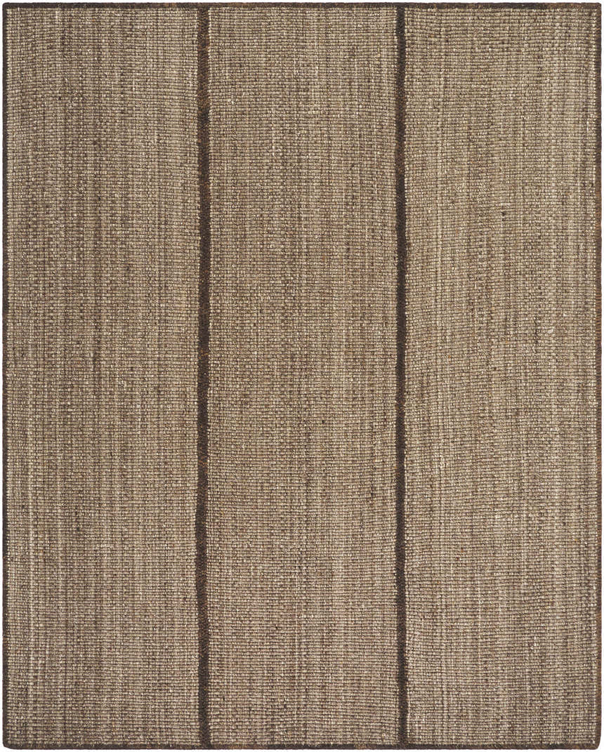 Close-up of the Lisua Global Modern Hand Woven Wool Area Rug. Neutral tones, subtle vertical stripe design, and textured wool weave. Design-Rectangle-810
