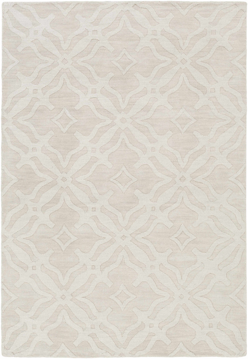 Fyffe Embossed Beige Wool Area Rug