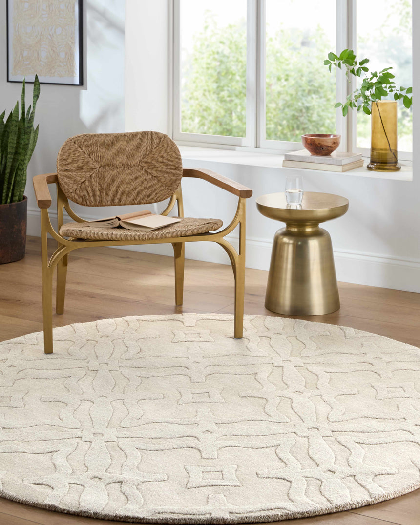 Fyffe Embossed Beige Wool Area Rug