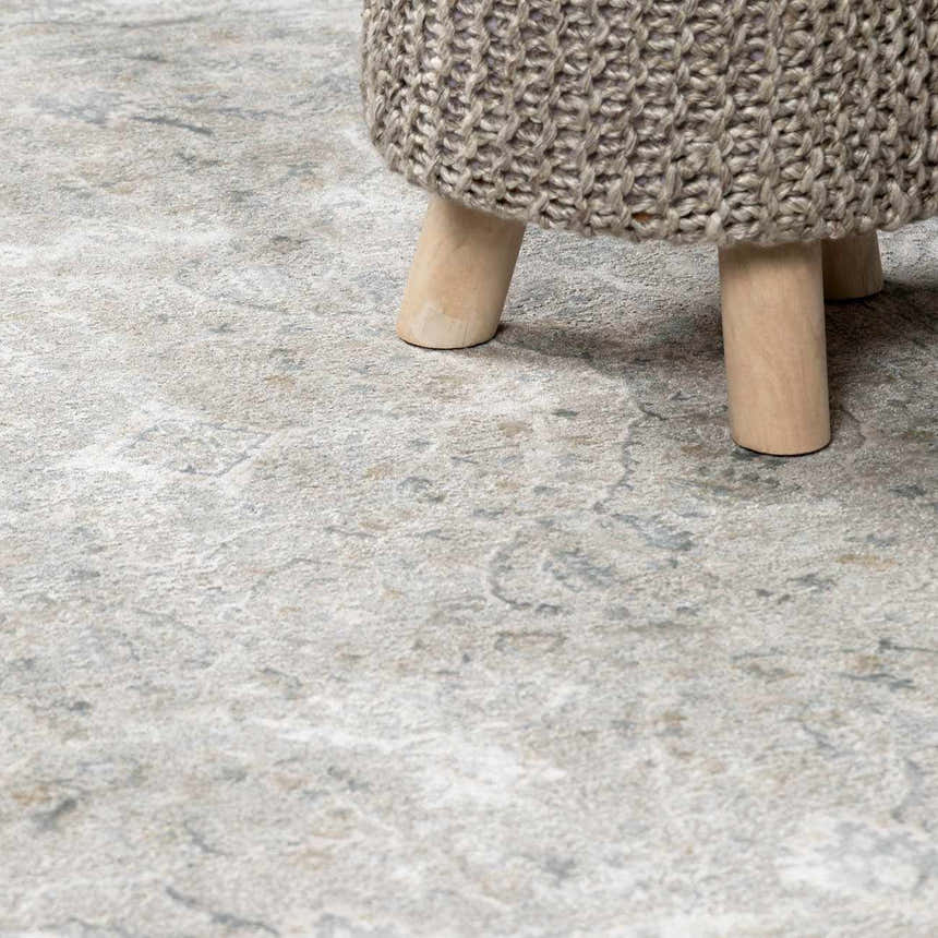 Close-up of the Glengarry Thick Luxe Boutique Rug in dusty sage and light beige, with a vintage pattern and soft texture. Styleshot