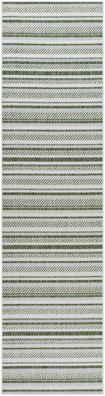 Close-up of Gram Striped Nordic Rug featuring a gray and brown striped pattern. Farmhouse style, machine woven polypropylene rug. Design-Runner-2710