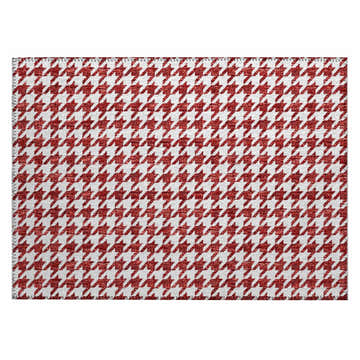Close-up of Dalyn Hinton HN1 Red Washable Area Rug. Features a classic red and off-white houndstooth pattern.