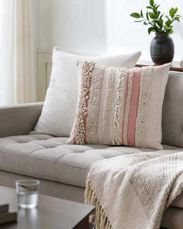 Hopatcong Peach Textured Striped Throw Pillow