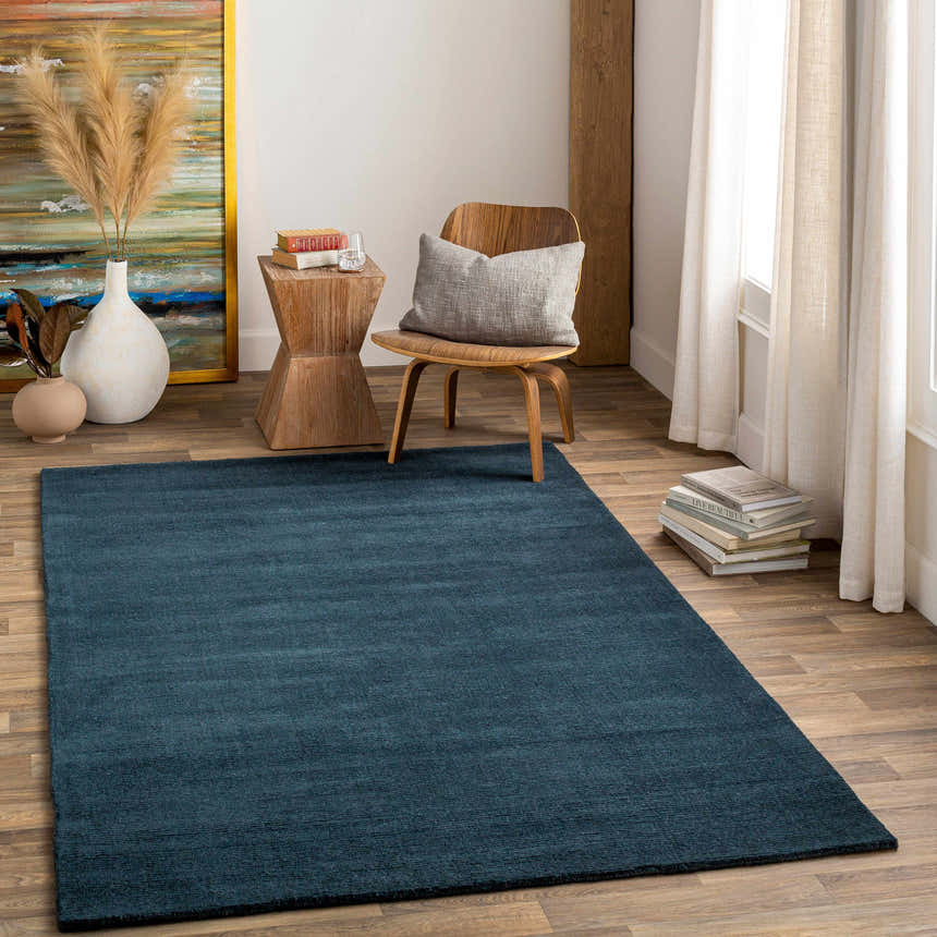 Made to Order Custom Size Brockton Solid Wool Dark Blue Area Rug