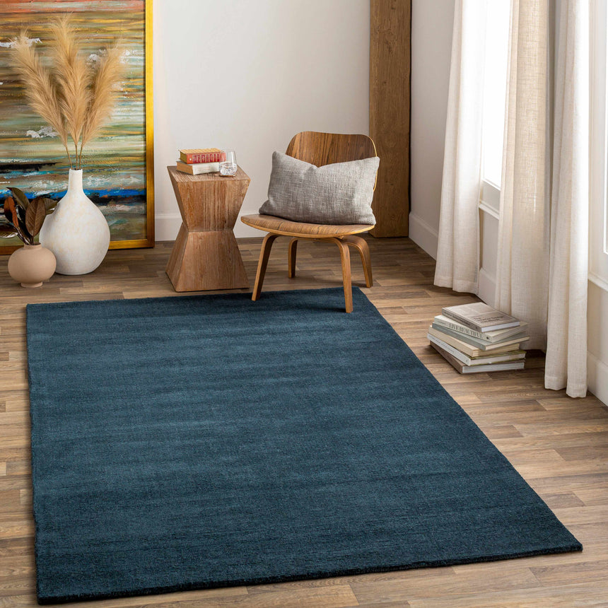 Made to Order Custom Size Brockton Solid Wool Dark Blue Area Rug