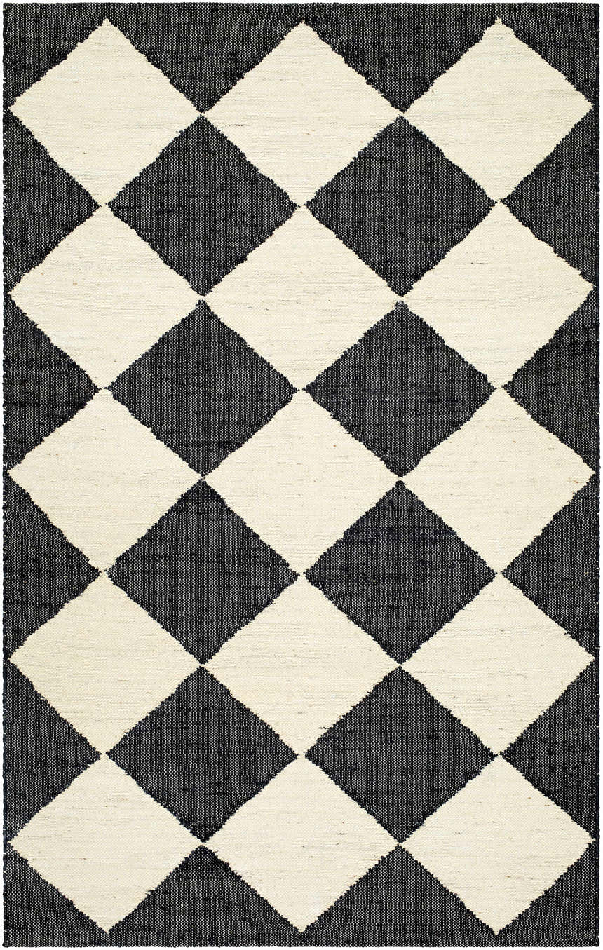 Close-up of Antho Handmade Vivir x LIVABLISS VVAT-2300 area rug. Charcoal and ivory jute with a bold diamond pattern. Design-Rectangle-576