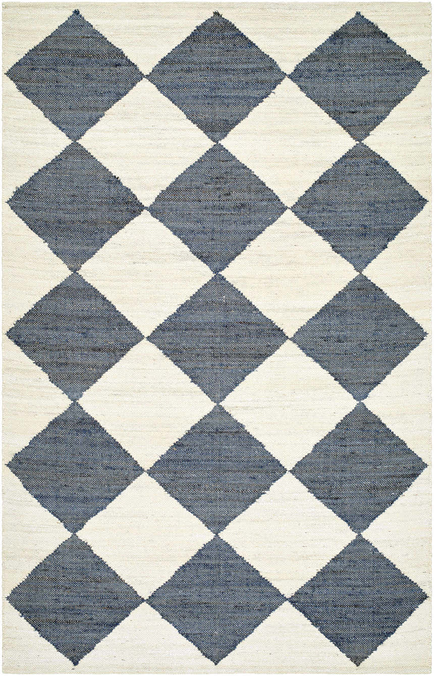 Close-up of Antho Handmade Vivir x LIVABLISS VVAT-2302 Area Rug. Ivory and slate gray jute rug with diamond pattern. Design-Rectangle-46