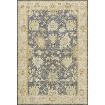 Dalyn Luxury Hatay HY2 Gray Washable Area Rug with beige, gold, and muted sage floral traditional design.