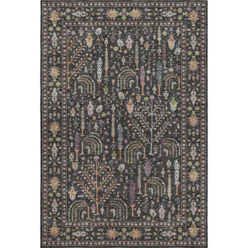 Detailed floral pattern on the Dalyn Luxury Hatay HY5 Black Washable Area Rug.